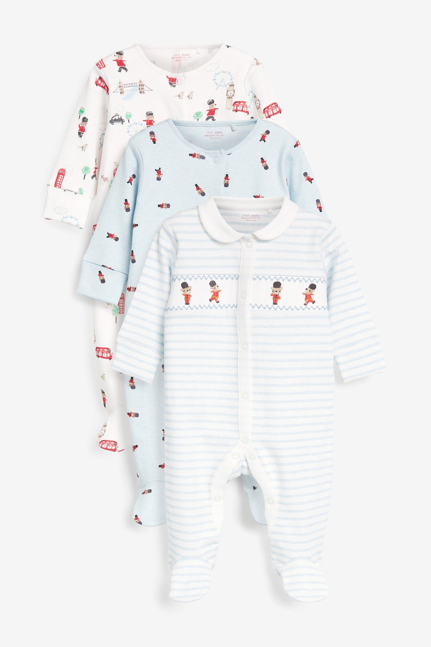 3 Pack Embroidered Sleepsuits (0-2yrs)