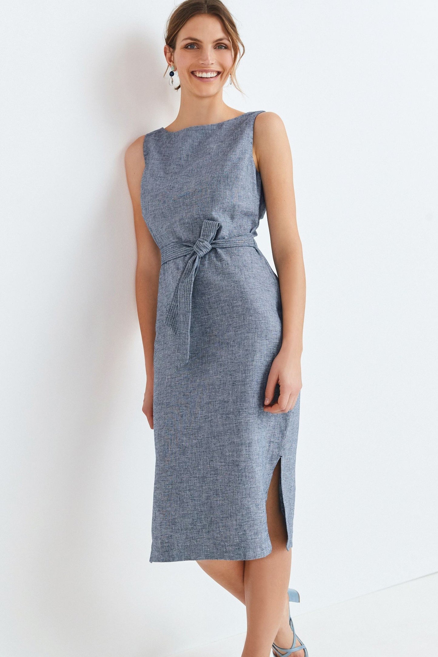 Linen Blend Belted Dress