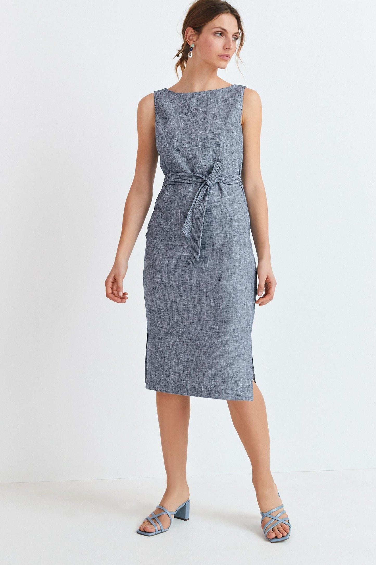 Linen Blend Belted Dress