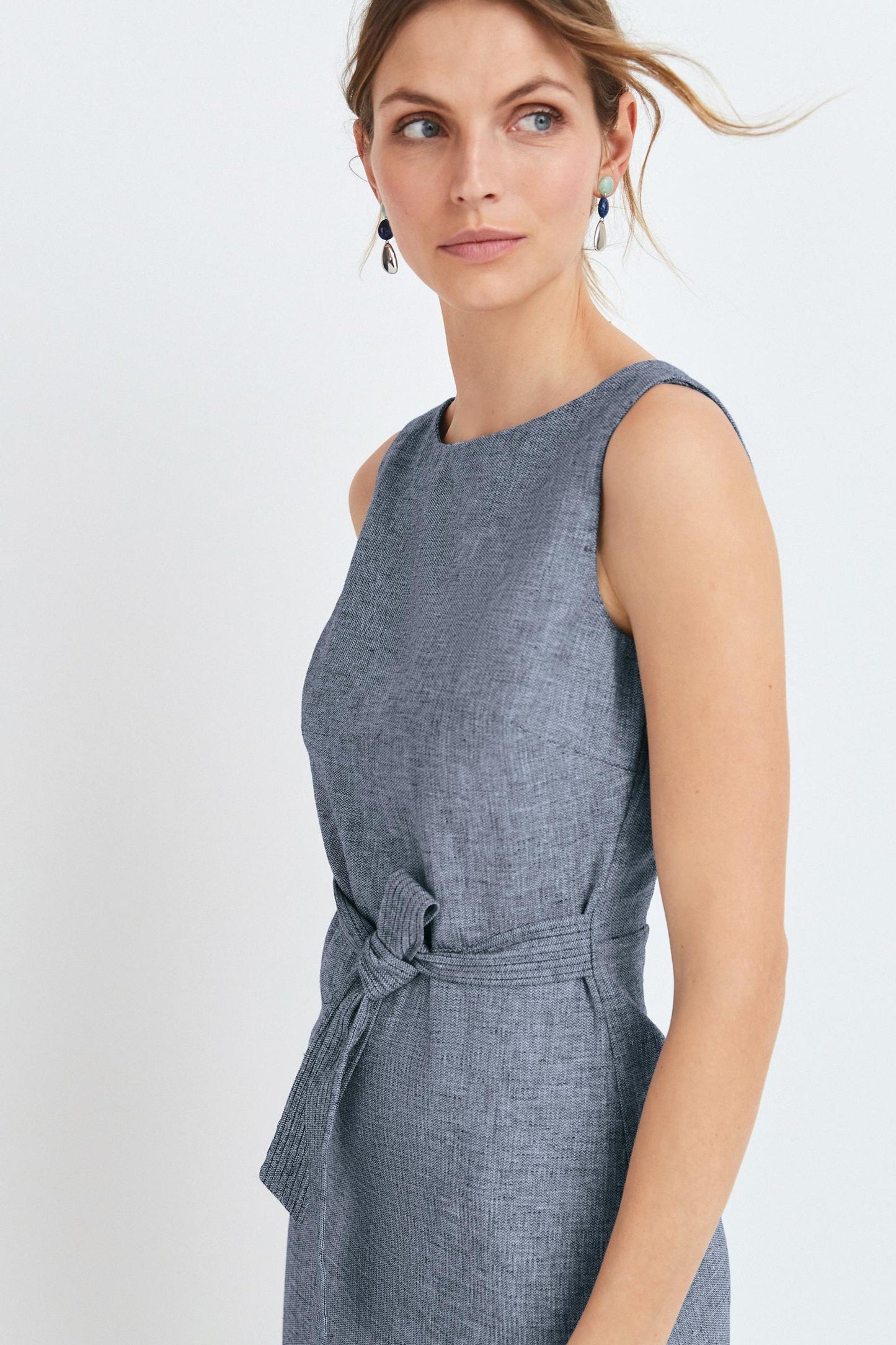 Linen Blend Belted Dress