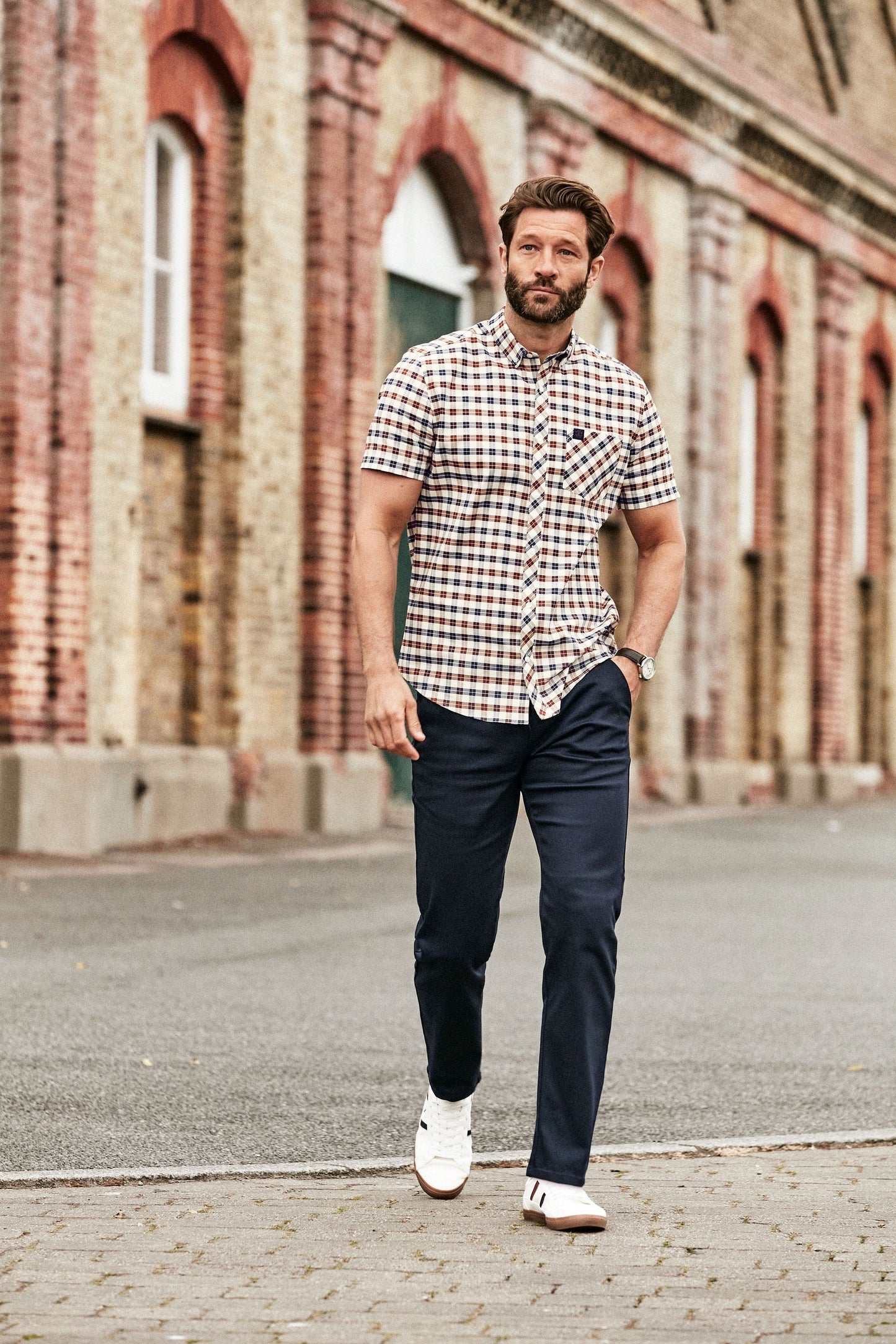 Short Sleeve Gingham Stretch Shirt