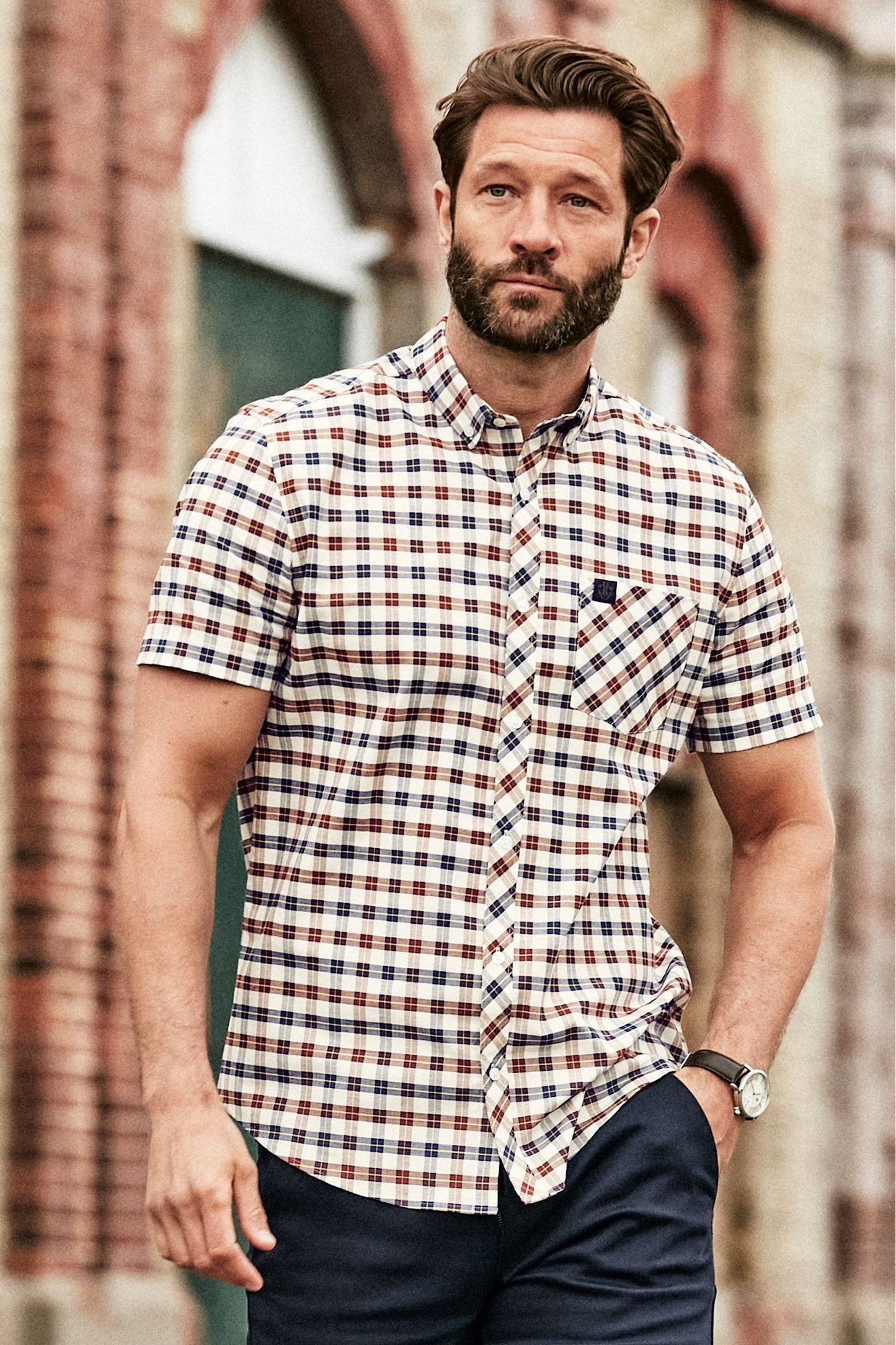 Short Sleeve Gingham Stretch Shirt